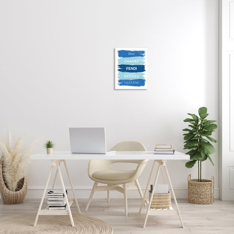 «Blue Denim Brush Strokes Glam», art textuel, Plaque murale, H 19 po x l 13 po