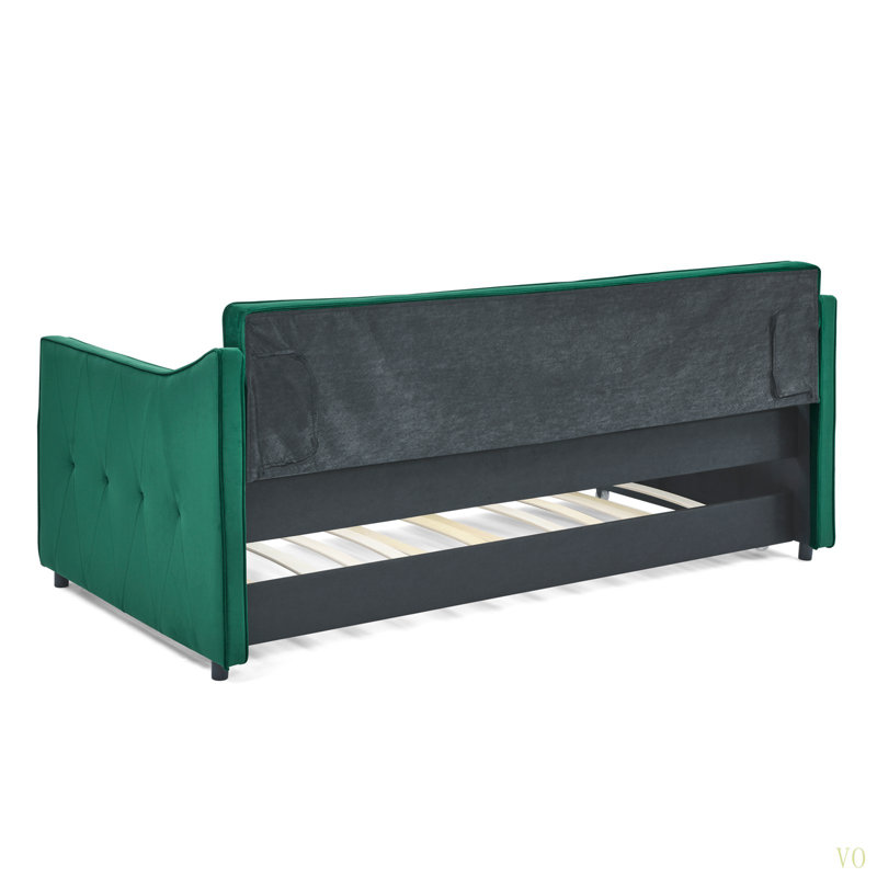 Lit de jour simple avec canapé-lit capitonné de taille simple avec accoudoirs ondulés (80,5 po x 44,5 po x 33,5 po), Vert