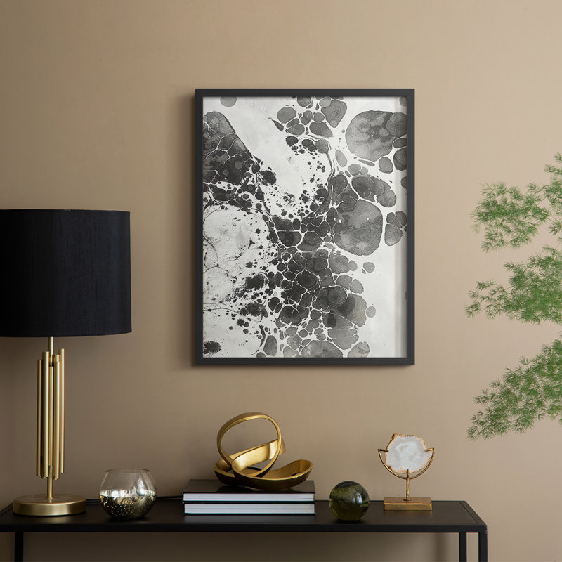 Marbré III, reproduction encadrée - bois massif, H 15 po x l 17 po, Noir, noir, noir, noir