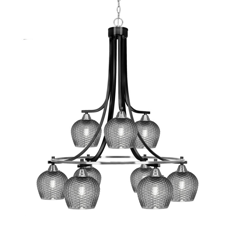 Lustre 9 lumières en verre nickelé brossé 6 po Mukkesh, Noir, Nickel brossé