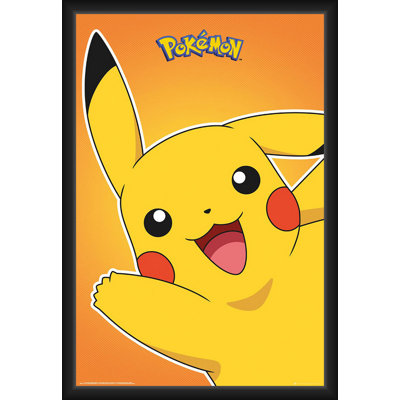 BUY ART FOR LESS Officially Licensed Pokemon – Pikachu – Framed Art Poster – Sturdy Engineered Wood Frame with Plexi Glass – Ready to Hang