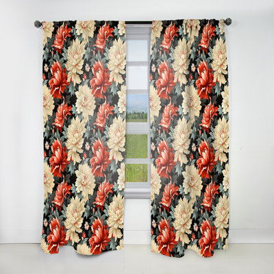 Luxueux fleurs rouge et beige damas - Rideau damassé - Rideau damas obscurcissant - 1 panneaux