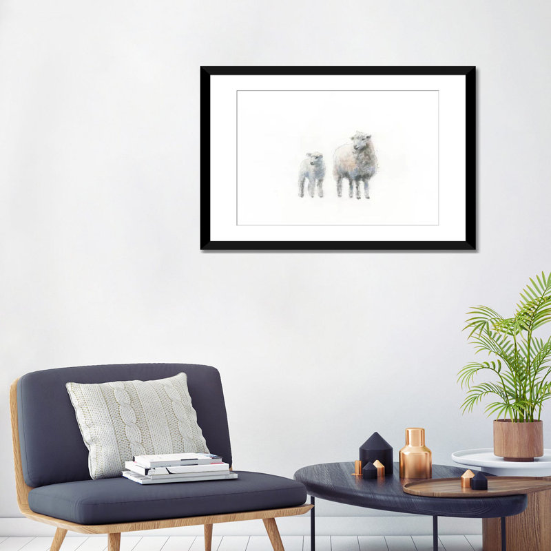 «Sheep and Lamb», impression sur toile tendue, Papier d'art encadré noir, Blanc, H 24 po x l 32 po x P 1 po