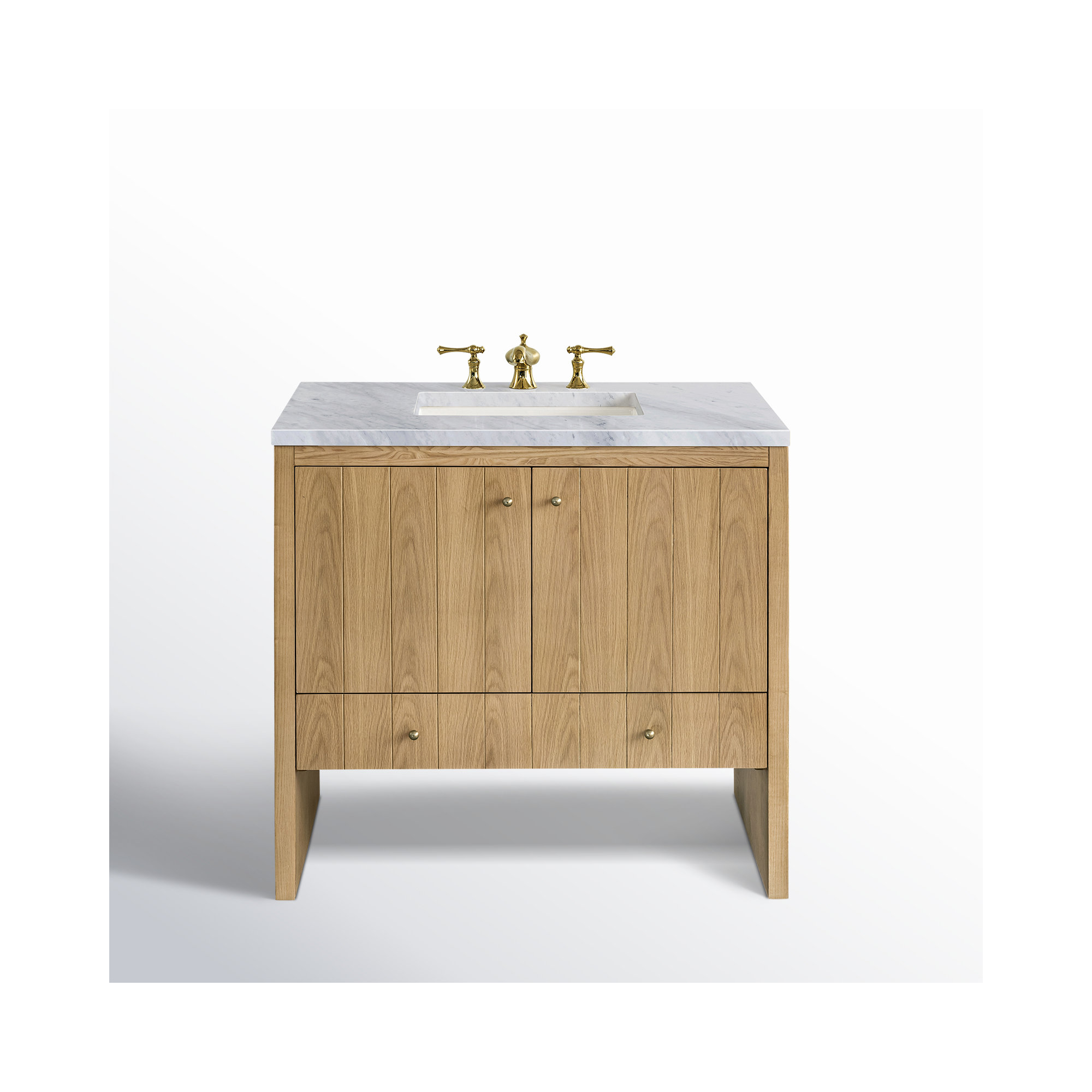 Hudson 36'' Single Bathroom Vanity, Mid-Century Walnut, 8" Widespread, Light Natural Oak