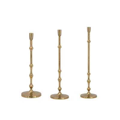 Set Of 3, Slender Aluminum Taper Candle Holder With Bead Accents, Bronze