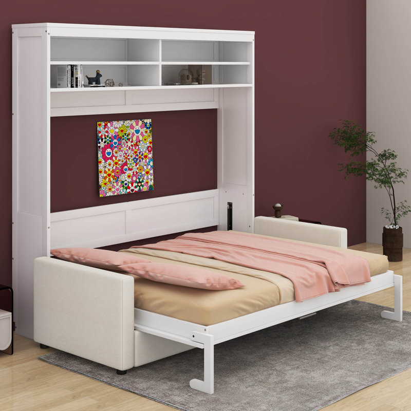 Grand lit escamotable mural avec canapé Crosson, Blanc