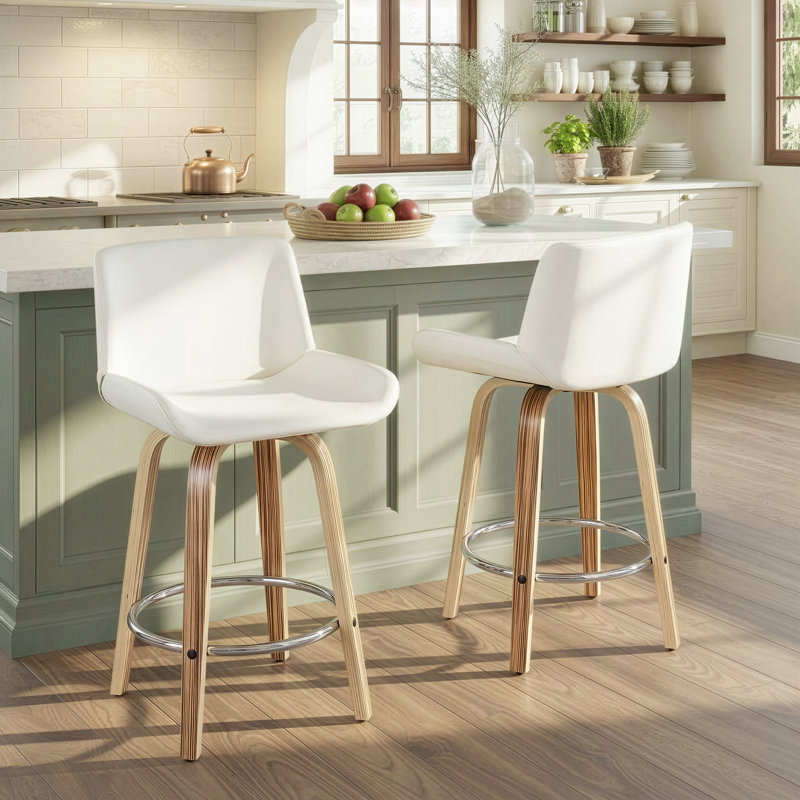 Rondell 25" Fixed-Height Counter Stools with Round Built-In Footrests, White, Counter Stool (25” Seat Height)
