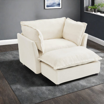 Fauteuil d'appoint spacieux en chenille avec repose-pieds, siège moderne