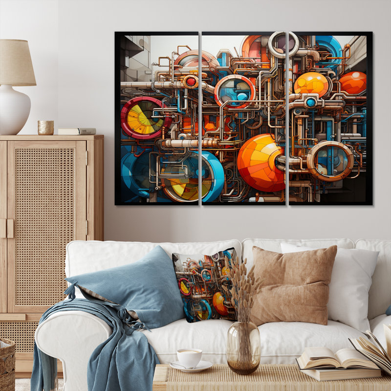 «Constructivism Industrial Symphony I» sur toile, reproduction de 3 pièces, H 28 po x l 36 po x P 1 po