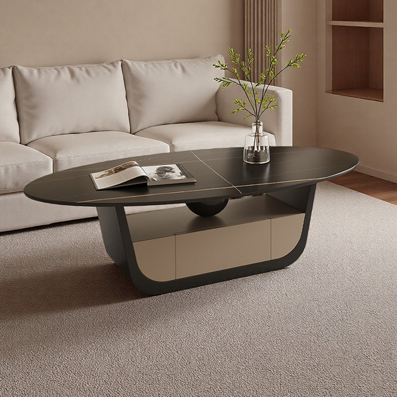 Table basse moderne avec rangement en ardoise, H 16,53 po x L 55,11 po x l 31,49 po, Noir
