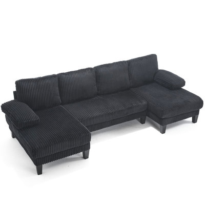 [Video Provided]U-Shaped Couch With Oversized Seat,4-Seat Sofa  With Double Chaise,Comfortable And Spacious Indoor Furniture For Living Room,Apartment