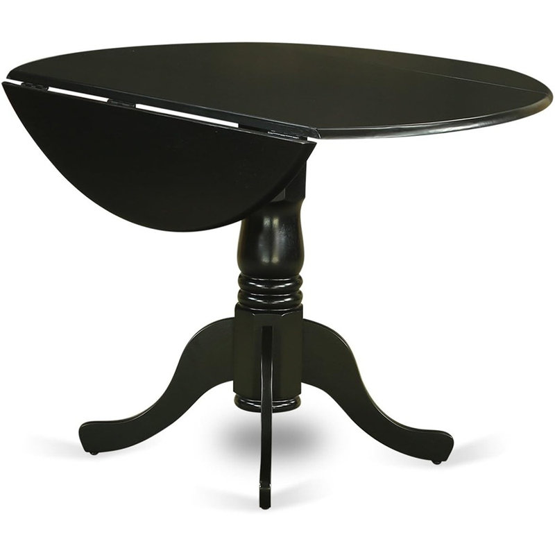 Ensemble de table de salle à manger 5 pièces moderne comprenant une table ronde en bois avec Dropleaf et 4 chaises de cuisine en tissu de lin, 42 x 42 pouces, noir