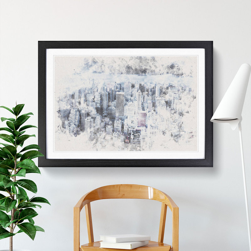 Moody New York City Skyline - Picture Frame Graphic Art Print, 27cm H x 36cm W x 2cm D, Black Framed