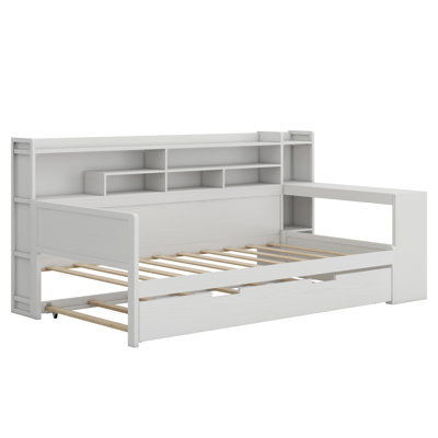 Wooden Daybed With Storage Shelves, Multi-Functional Bed With Trundle Bed And Study Desk by Red Barrel Studio
