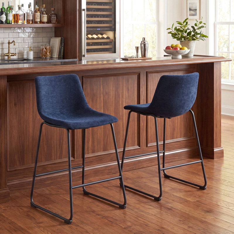 Tabourets de bar sans accoudoirs Anke, Bleu, Tabouret de comptoir (siège d’une hauteur de 24