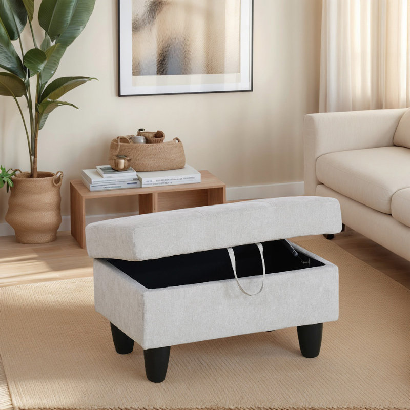 Claritza Upholstered Ottoman, Light Gray Polyester