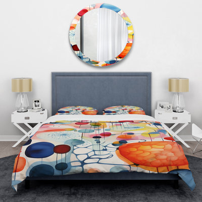 Ensemble de housse de couette à motif géométrique coloré Mid Century Shapes 3 - Abstract