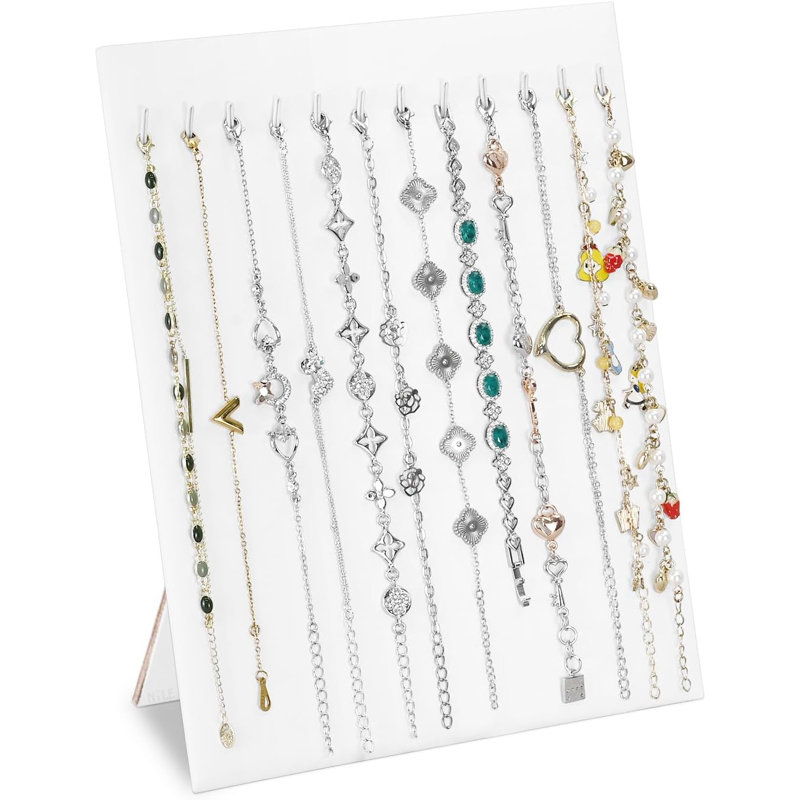 Ensemble de 2 présentoirs à 12 crochets avec support de chevalet, présentoir à bijoux pour bracelets, Blanc