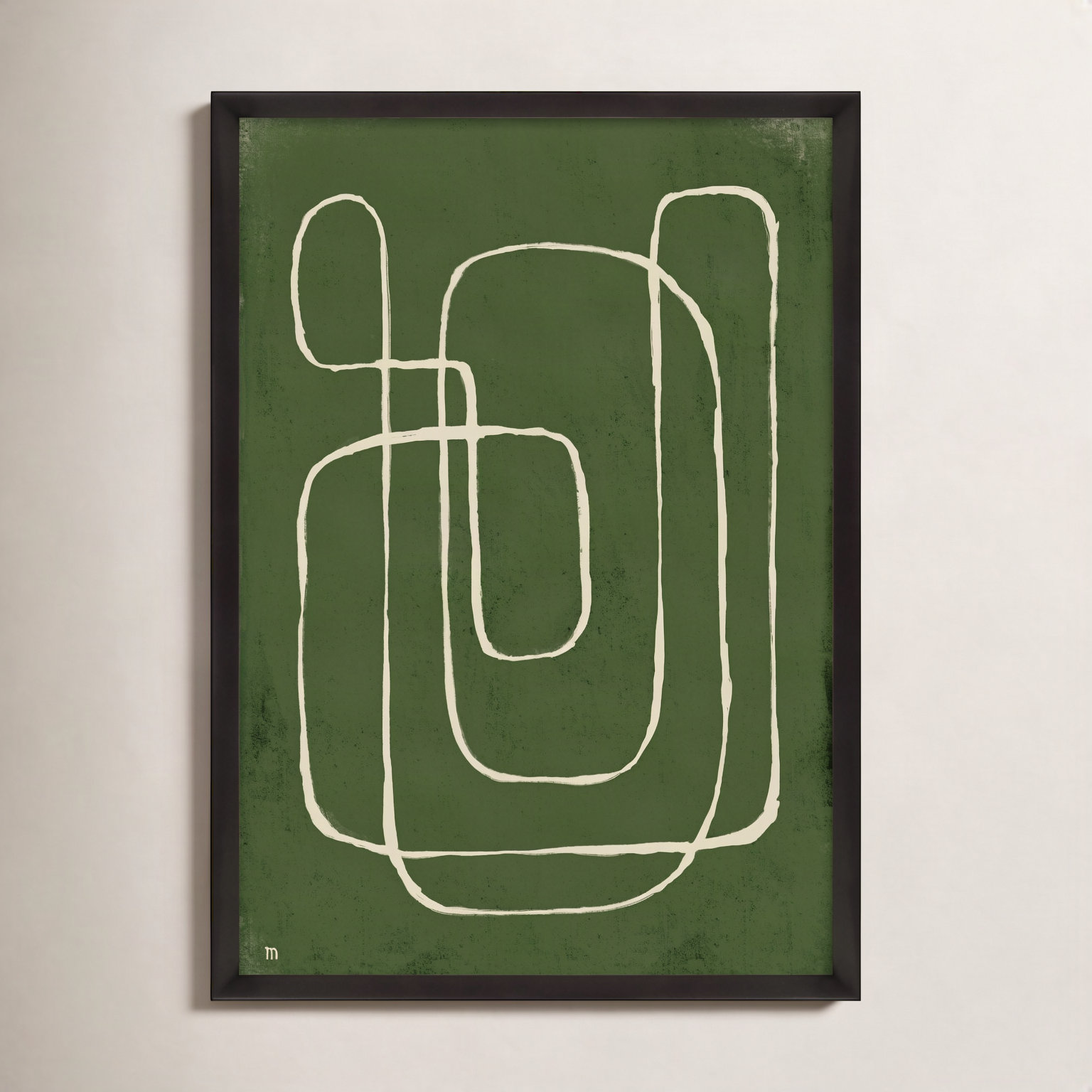 Line Works 2 Painting, 38" H x 26.5" W x 1.25" D, Black Framed Paper