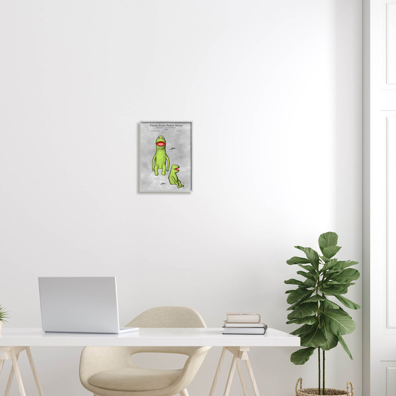 «Vintage Frog Puppet Diagram» par Karl Hronek - impression sur bois, H 14 po x l 11 po x P 1,5 po, Cadre flottant gris lustré