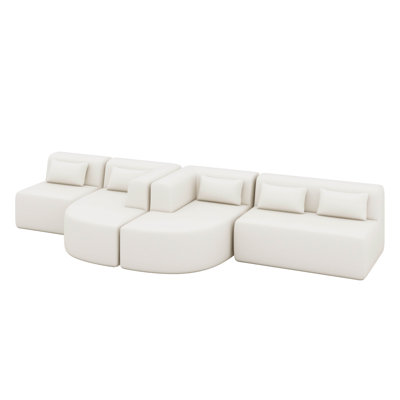 Modular Sectional Sofa, 144" Modern Upholstered Sectional Couch With Double Chaise Lounge, Boucle Fabric 5-Seater Sofas With Pillows