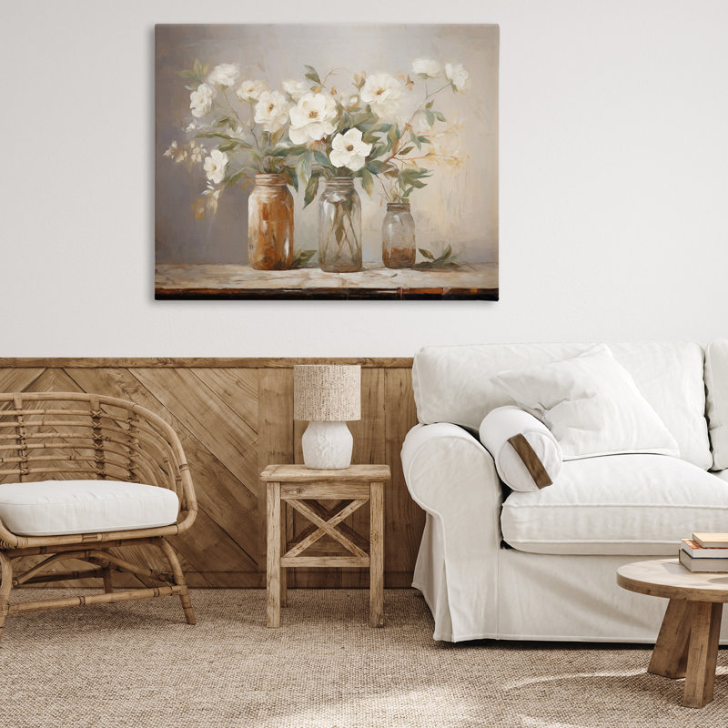 Art mural sur toile Country Magnolia Jars par Ramona Murdock, H 36 po x l 48 po