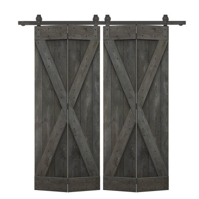 Porte de grange pliante pré-assemblée en bois avec quincaillerie coulissante