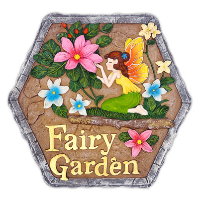Fairy Kisses and Flowers Garden Stepping Stone, 9.5" Outdoor Decoration Statue