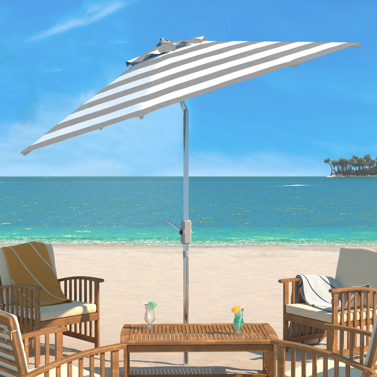 100.79'' Outdoor Umbrella, Gray/White, Chrome