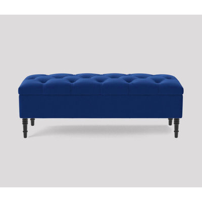Alyana 90cm Wide Tufted Rectangle Ottoman Storage Bench, Upholstery Velvet Shoe Bench with Turned Wooden Legs