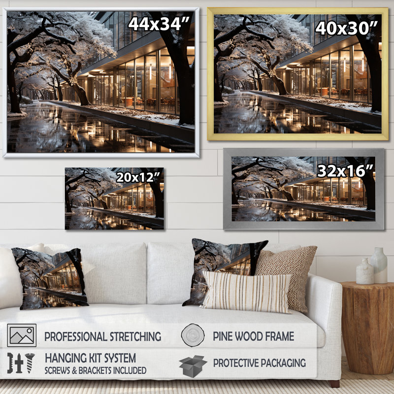 «College University Winter Winter I», reproduction sur toile, Cadre flottant noir, H 34 po x l 44 po x P 1,5 po