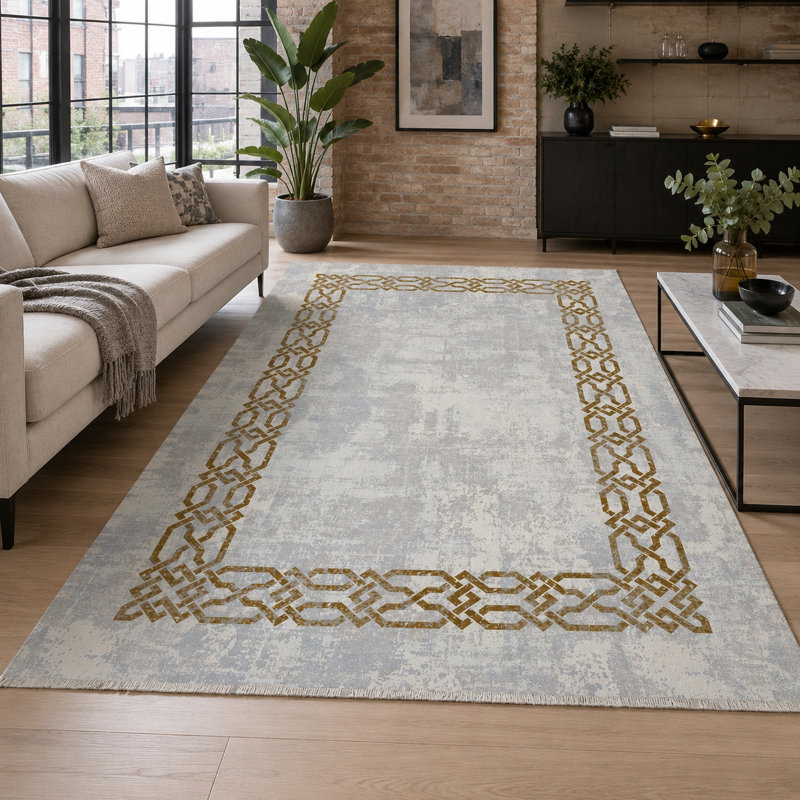 Netline Home Eastward Linework Silver Grey Modern Washable Rug, 160 cm round