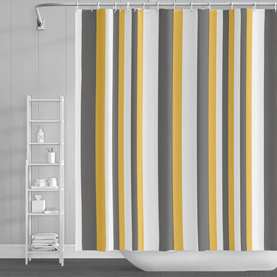 ellow Gray Stripe Shower Curtain Different Thickness Yellow Gray Vertical Stripes Modern Concise Design Waterproof Polyester Shower Curtain Bathroom Decores 180X180cm/71X71 Inch