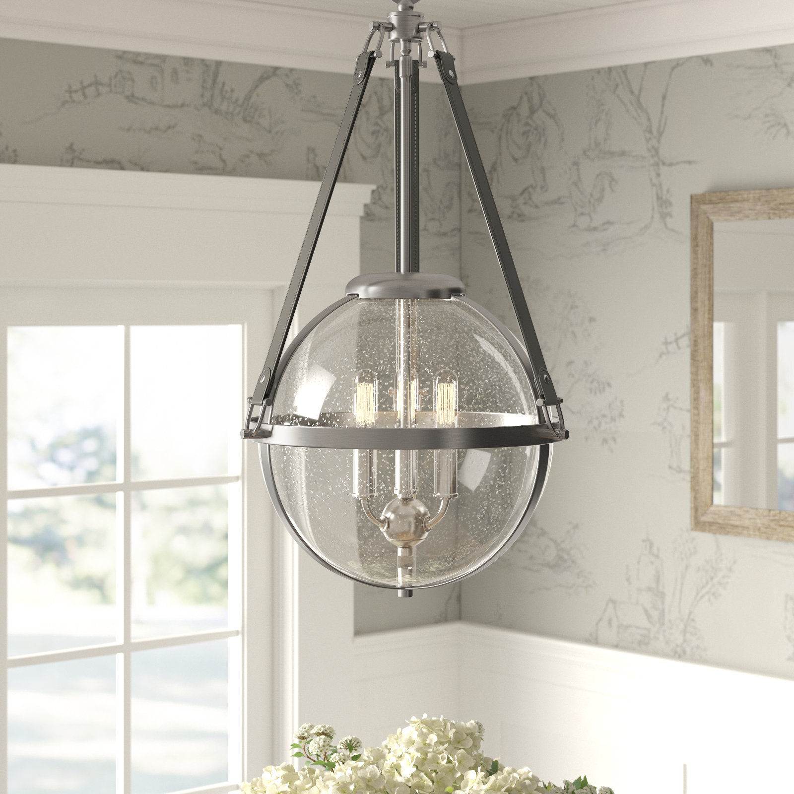 Chimere 3-Light Chandelier, Nickel
