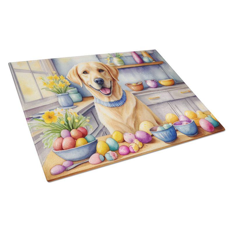 Décorer la planche à découper en verre du Labrador Retriever jaune de Pâques