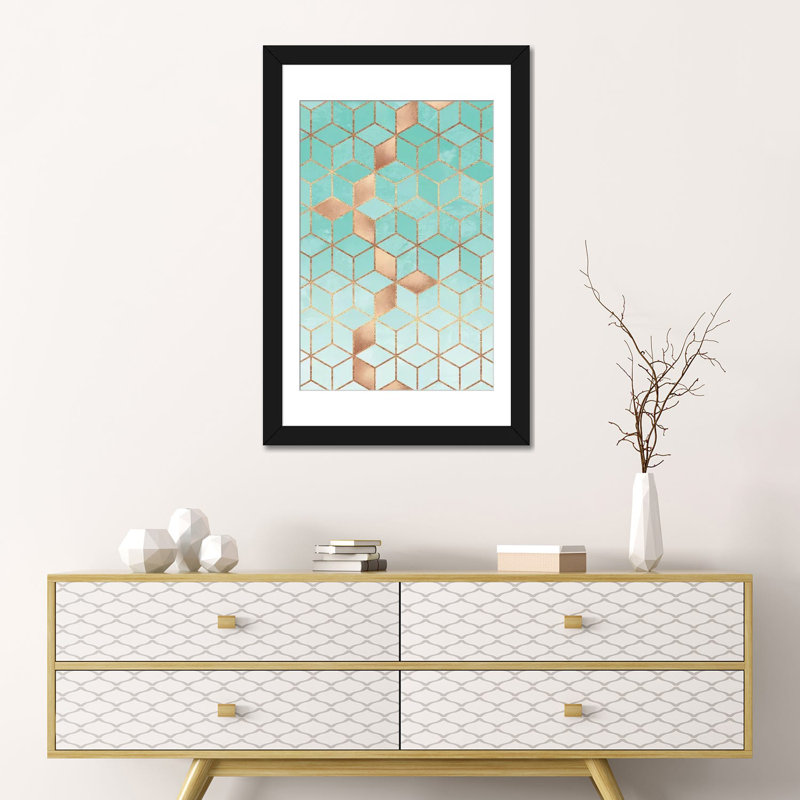 « mou gradient aquamarine », impression sur toile, Papier beaux-arts encadré noir, Blanc, H 32 po x l 24 po x P 1 po
