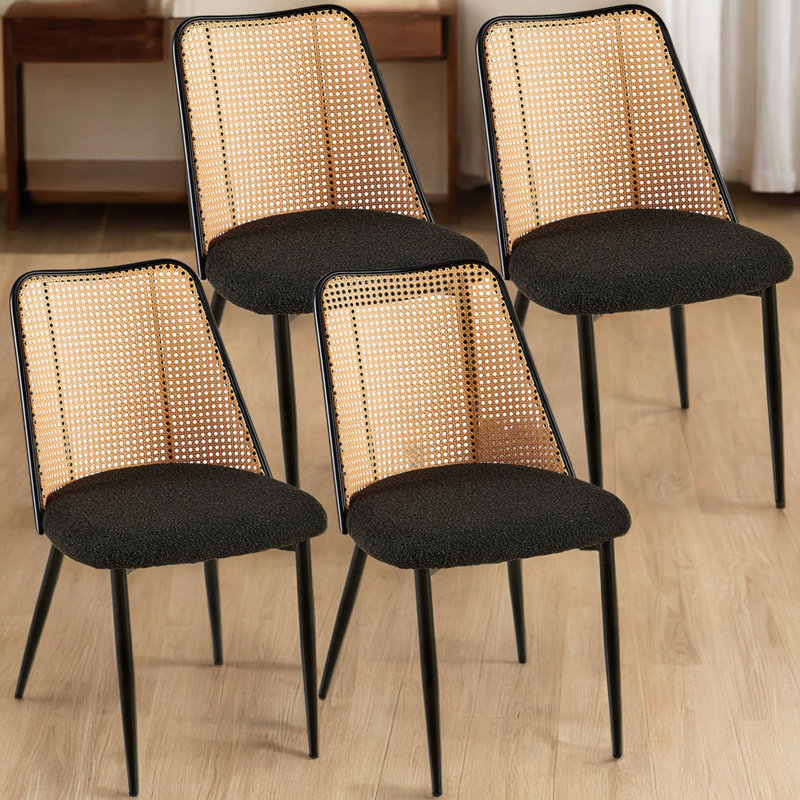Boucle Upholstered Dining Chairs , Blanc cassé, 2