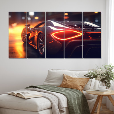 Voiture exotique dans les rues néon II - ensemble d'art mural en métal voiture néon