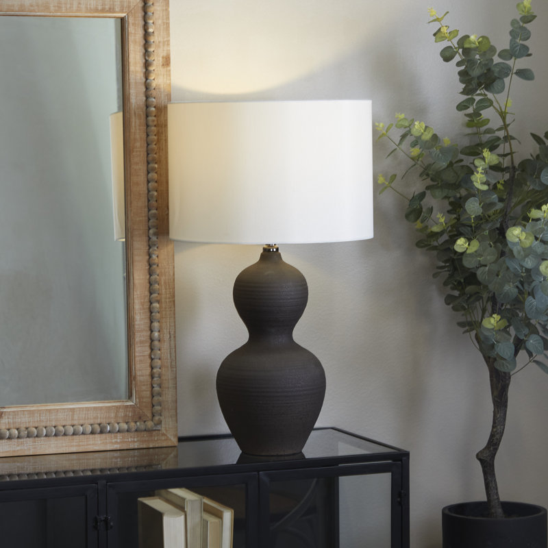 Ceramic Gourd Style Base Black Table Lamp with Drum Shade