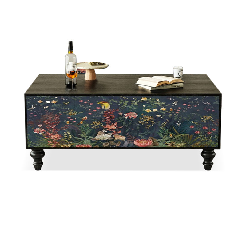 47.24" Black Solid Wood Rectangular Coffee Table