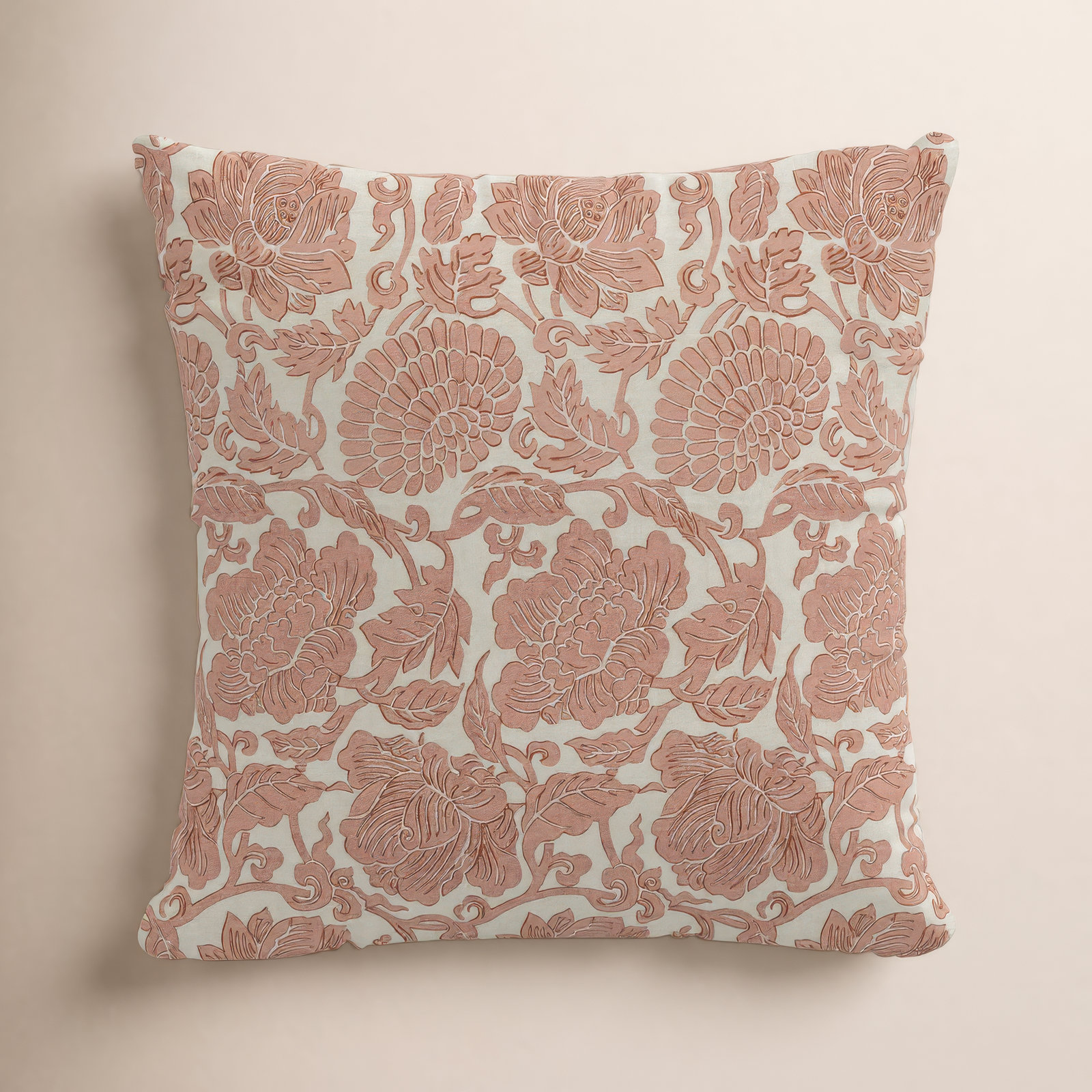 Ima Floral Cotton Throw Pillow, Feathers, 20" x 20"