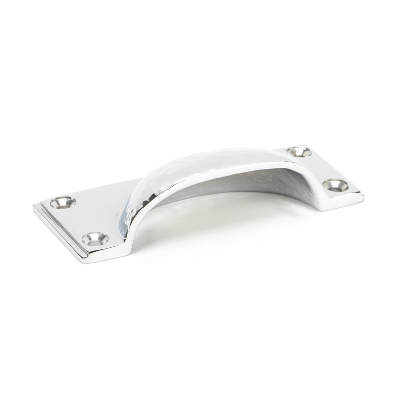 Hammered Art Deco 8.4 cm centre Cup Handle, Polished Chrome