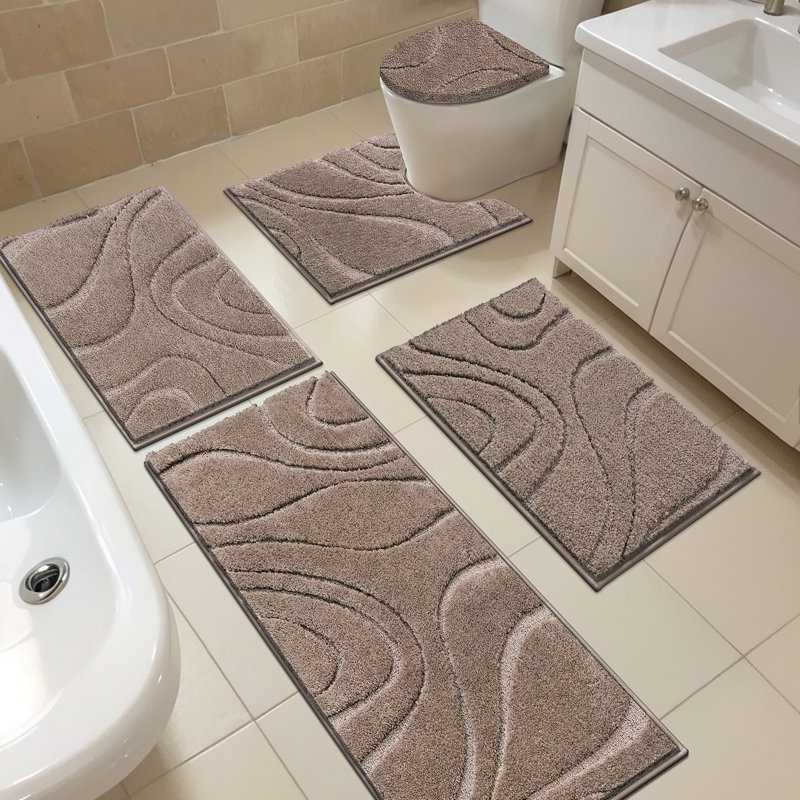 5 Piece Soft Absorbent Microfiber Bath Rug Set with Non-Slip Backing, Brown