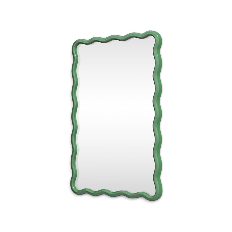 Green Hand-Painted Wavy Wood Wall Mirror
