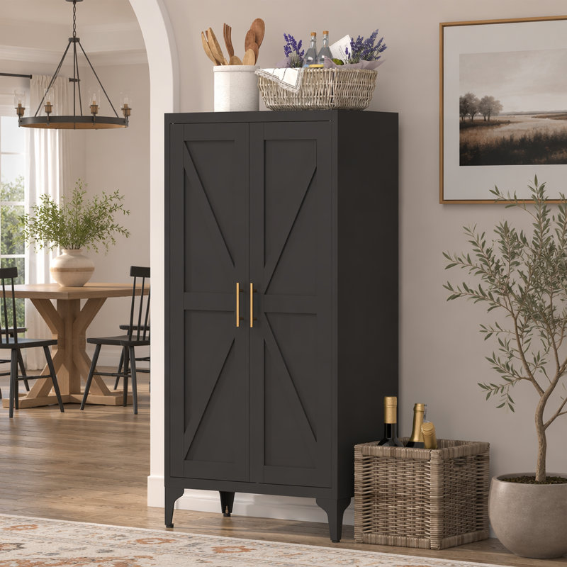Armoire de rangement à 2 portes en métal, armoire en acier thermolaqué avec 3 tablettes robustes réglables, porte magnétique et conception anti-basculement, organisateur autoportant pour cuisine, salle à manger, salon, bureau