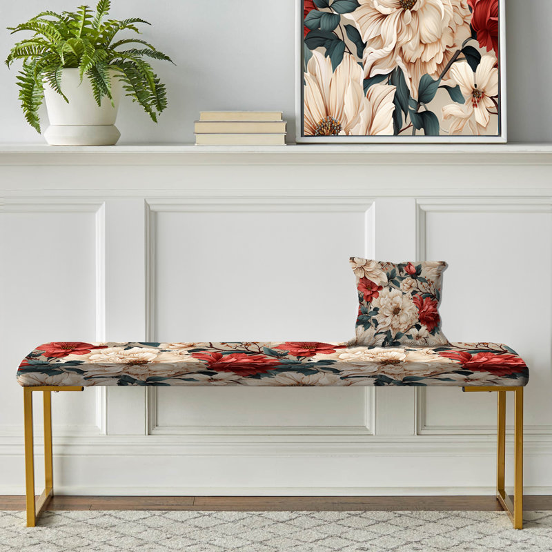 Banc rembourré or, Vintage White Boho Floral Garden Delights IV