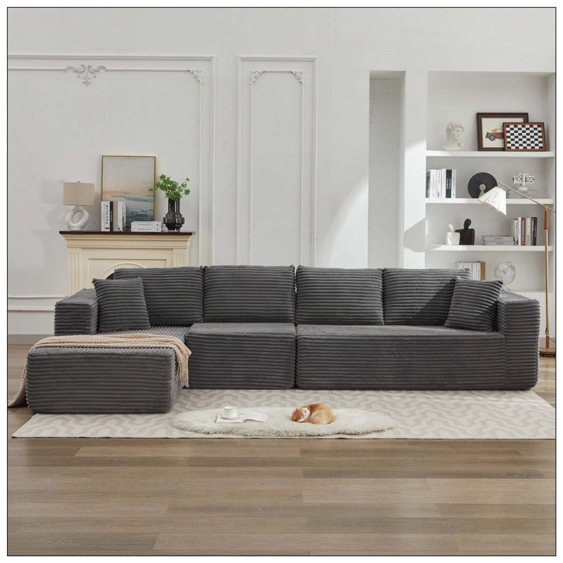 Canapé modulaire en forme de L avec méridienne à assise profonde Cloud Modular Cloud, Gris