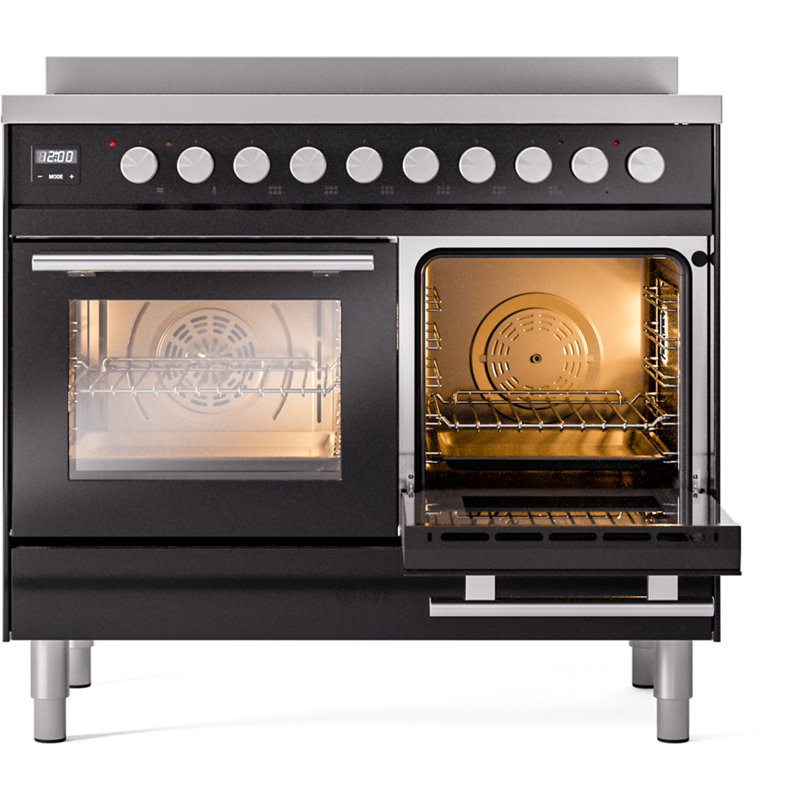 ILVE Professional Plus II 40 in Induction Range, Glossy Black/Stainless Steel