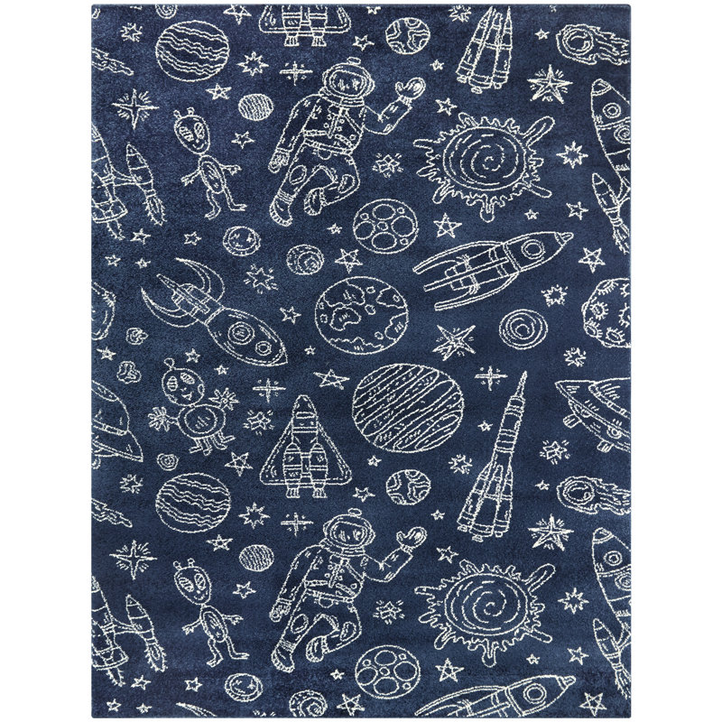 Tapis Palou Rocket Ship, Rectangle 3 pi 11 po x 5 pi 7 po, Bleu / blanc