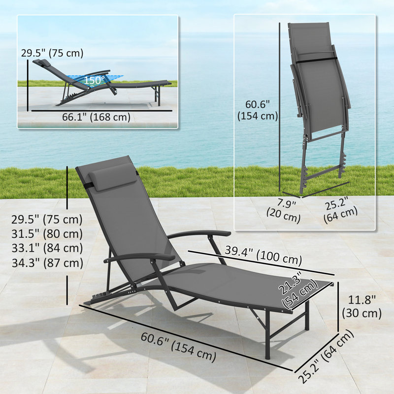 Ensemble de 2 chaises longues, chaise de bronzage pliante pour l'extérieur, gris